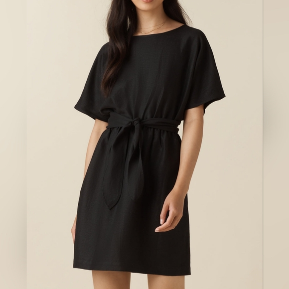 Vetta Convertible Wrap Linen Blend Dress Short Black Minimalist Preppy XS - Picture 4 of 11